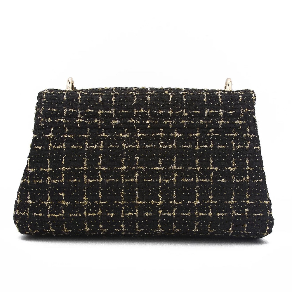 Badgley Mischka Black & Gold Woven Bouclé Tweed Messenger Bag - Picture 3 of 3